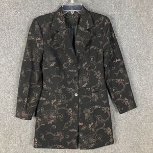 Chere Blazer Women's Medium Floral Black 3‎ Buttons Long Sleeve M Adults